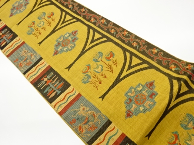 JAPANESE FUKURO OBI / WOVEN ABSTRACT FLORAL PLANTS